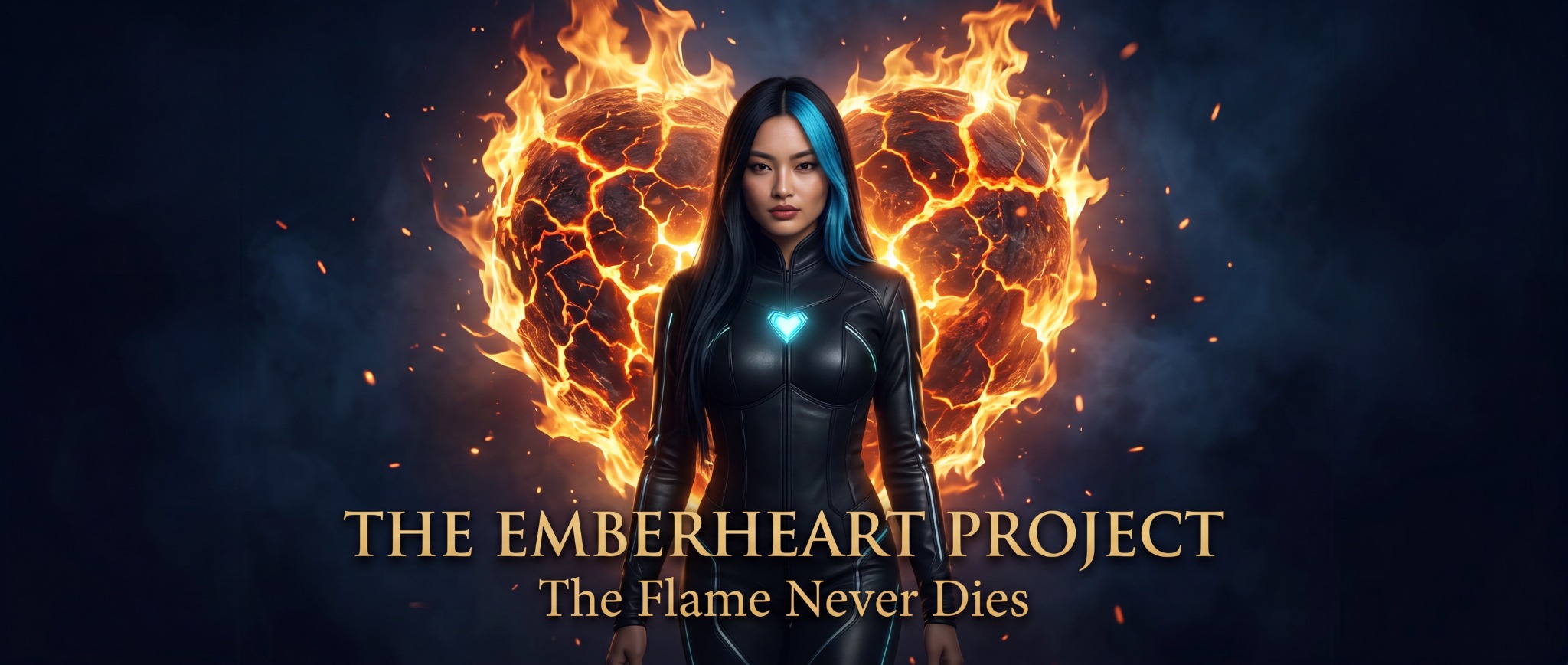 Mariko standing before the flaming Emberheart symbol